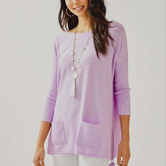 Lilly Pulitzer Elba Light Oversized Boat Neck Quarter Sleeve Sweater Lilac M - Picture 13 of 13